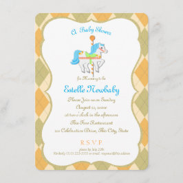Invitación Naranja de caballo carrusel Baby Shower neutral de