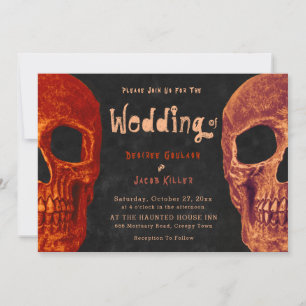 Invitación Naranja de cabeza gótica de cráneo negro Boda de H
