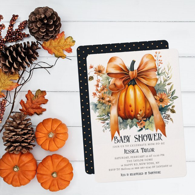 Invitación Naranja de calabaza Cinta Unisex Cae Baby Shower (Subido por el creador)