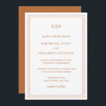 Invitación Naranja de calabaza clásico Boda elegante<br><div class="desc">Invitación a la boda en terracota / naranja de roya de estilo clásico con un diseño sencillo y mínimo, con su monograma en la parte superior y sus detalles del evento rodeados de un borde doble. Los tipos de letra alternan entre y el guión elegante, un serif tradicional y sans...</div>