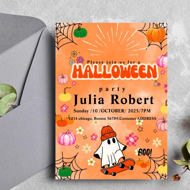 Invitación naranja de calabaza de Halloween para skateboard f (Subido por el creador)