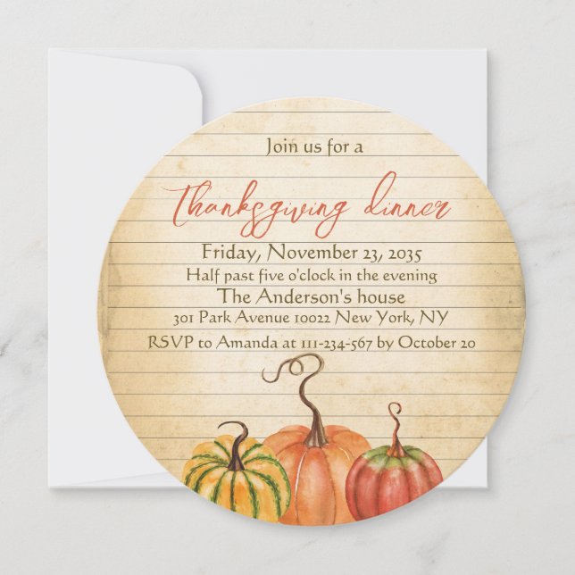 Invitación Naranja de calabaza de la vieja usanza Cena de Acc (Anverso)