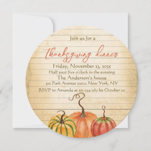 Invitación Naranja de calabaza de la vieja usanza Cena de Acc