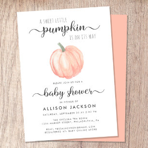 Invitación Naranja de calabaza dulce color agua Baby Shower
