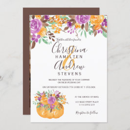Invitación naranja de calabaza floral de otoño boda fotográfi