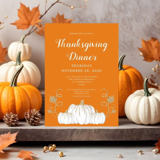 Invitación Naranja de calabaza lindo Fiesta de la cena de Acc (Cute Pumpkin Orange Thanksgiving Dinner Party Invitation)