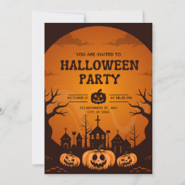 Invitación Naranja de calabaza y fiesta de Halloween Black Si