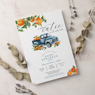 Invitación Naranja de camiones Gingham Citrus Baby Shower