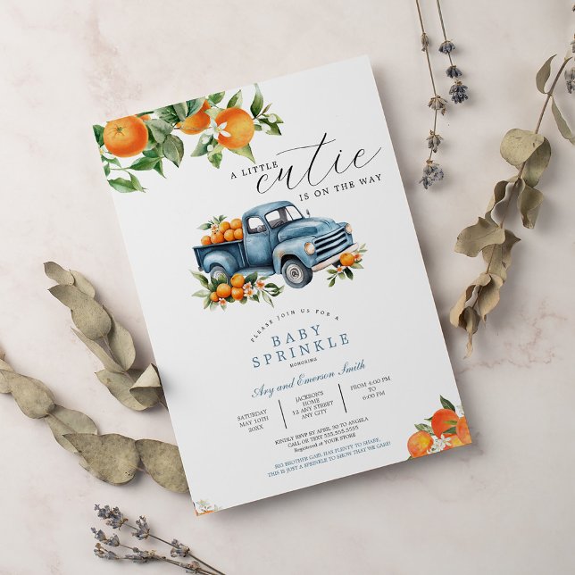 Invitación Naranja de camiones Gingham Citrus Baby Shower (Subido por el creador)