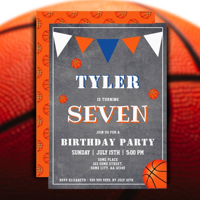 Invitación Naranja de Chalkboard Baloncesto Cumpleaños (Subido por el creador)