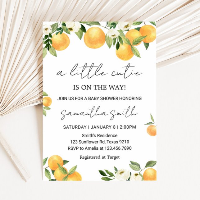 Invitación Naranja de cítricos botánicos Pequeña Cutie Baby S (Little Cutie Botanical Citrus Orange Baby Shower Invitation
)