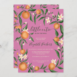 Invitación Naranja de cítricos botánicos rosado pequeño