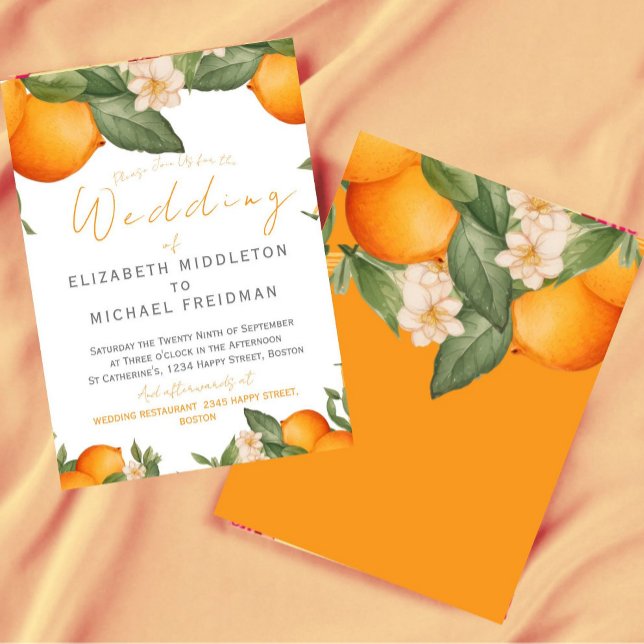 Invitación Naranja de Citrus Boda Botánico Moderno (Subido por el creador)