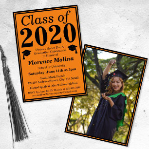 Invitación Naranja de clase negra de 2024 Foto de graduación
