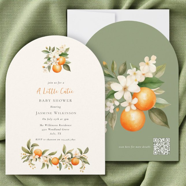 Invitación Naranja de código QR Blossom Diseño de arco Baby S (Subido por el creador)