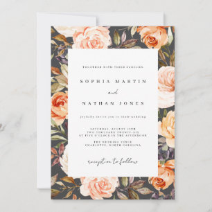Invitación Naranja de color de agua de otoño Boda de flor gri