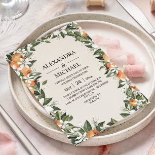 Invitación Naranja de color de agua verde florecimiento Boda 