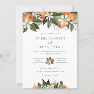 Invitación Naranja de color de agua verde florecimiento Boda 