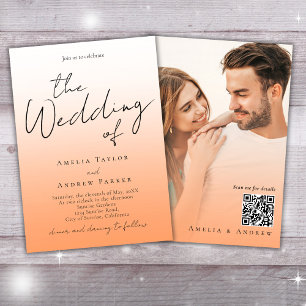 Invitación Naranja de color Fuzz Elegante Foto Boda de código