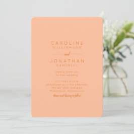Invitación Naranja de color minimalista Boda elegante moderno