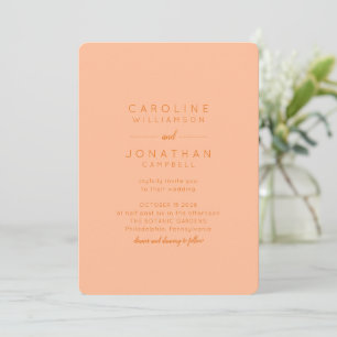 Invitación Naranja de color minimalista Boda elegante moderno