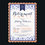 Invitación Naranja de coral, blanco, Fiesta de Jubilación Azu<br><div class="desc">Personalice esta elegante, profesional, Naranja de Coral, blanca, azul marino, azul oscuro, invitación a la fiesta de retiro. Excelente para la celebración de la jubilación de los compañeros de trabajo de la oficina de negocios de hombres o mujeres. Anual perfecto para fiestas de jubilaciones de empresas masculinas y femeninas en...</div>