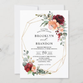 Invitación Naranja de Coral de Borgoña Eucalyptus Boda