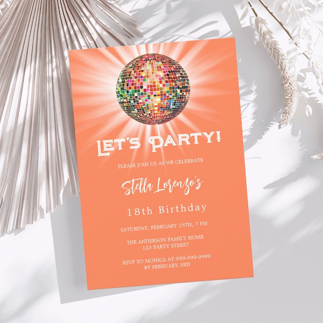 Invitación Naranja de coral fiesta Disco (Subido por el creador)