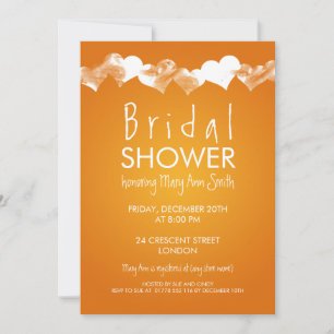 Invitación Naranja de Corazones Grunge de la ducha de novia