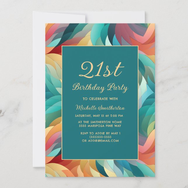 Invitación Naranja de cualquier edad Abstract Teal (Anverso)