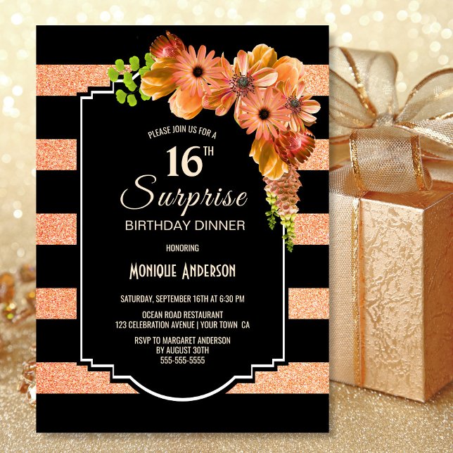 Invitación naranja de cumpleaños 16 Fiesta de la cena de sorp (Subido por el creador)
