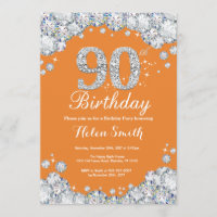 Naranja de cumpleaños 90 y diamante plateado