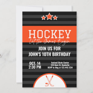 Invitación Naranja de cumpleaños de hockey sobre hielo banda
