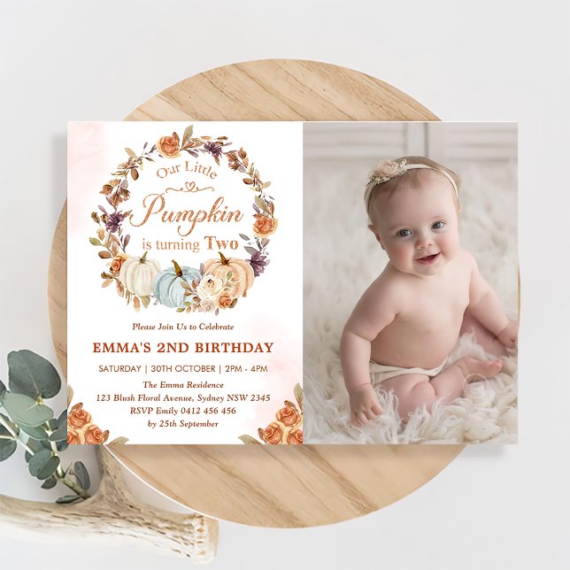 Invitación Naranja de cumpleaños Fiesta floral de calabaza (Subido por el creador)