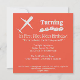 Invitación Naranja de cumpleaños rojo piloto de avión diverti