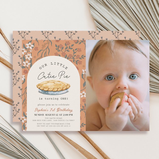 Invitación Naranja de Cutie Pie Chica Floral Primer cumpleaño (Subido por el creador)