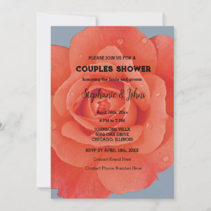 Invitación Naranja de ducha de pareja Boda azul turbio y flor