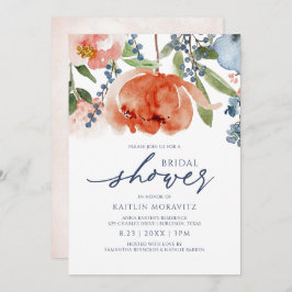Invitación Naranja de ducha nupcial Blue Peonies Botánica Flo