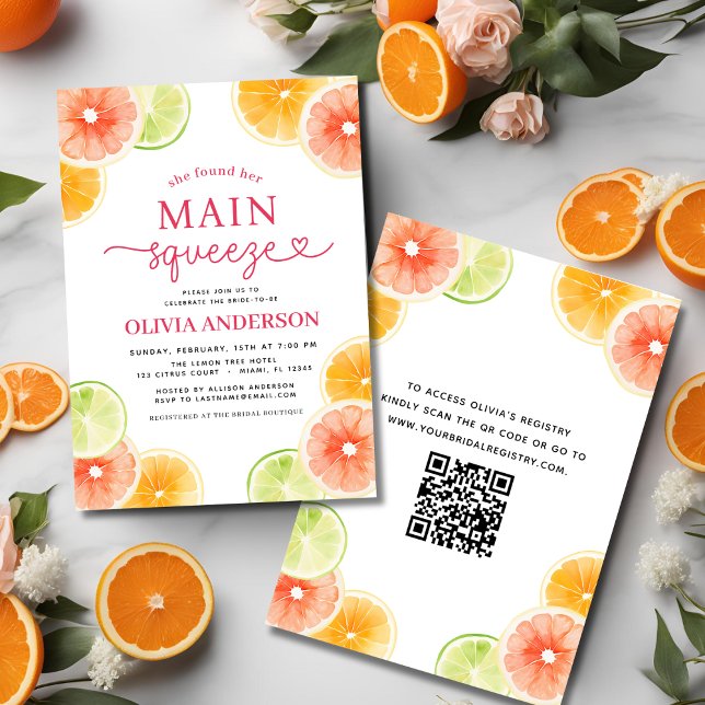 Invitación Naranja de duchas nupciales con el código QR de ap (Subido por el creador)