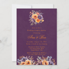 Invitación Naranja De Eggplant Boda Floral Ducha De Parejas