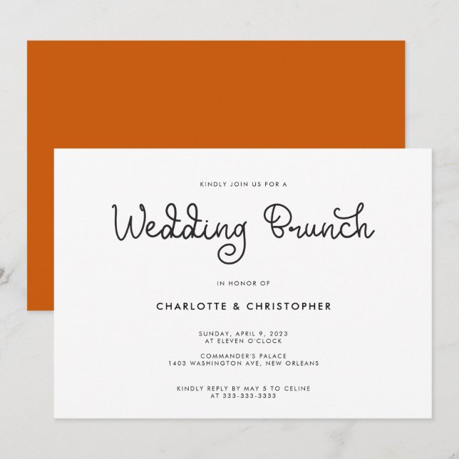 Invitación Naranja de escritura moderna quemado Post Boda Bru (Anverso / Reverso)