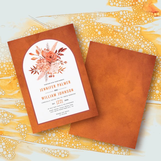 Invitación Naranja de flores de otoño y boda en arco otoño (Subido por el creador)