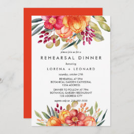 Invitación Naranja de flores pintadas REHEARSAL Boda
