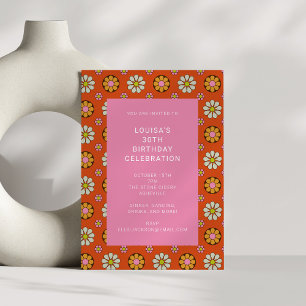 Invitación Naranja de Flores Retro Fiesta Rosa 30 cumpleaños