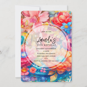 Invitación Naranja de flores y cumpleaños de Blue Boho