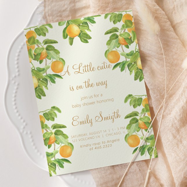 Invitación Naranja de fruta botánica Pequeña corbata Baby Sho (Subido por el creador)