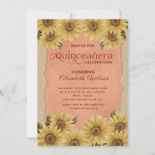 Invitación Naranja de girasol vintage de Linen Quinceañera