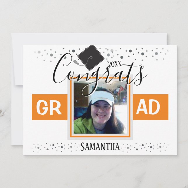 Invitación Naranja de graduación foto cuadrada única Invitaci (Anverso)
