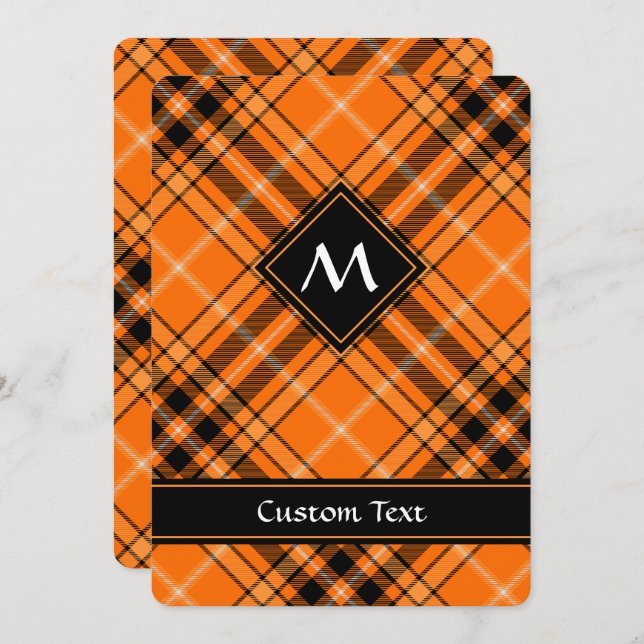 Invitación Naranja de Halloween Tartan (Anverso / Reverso)