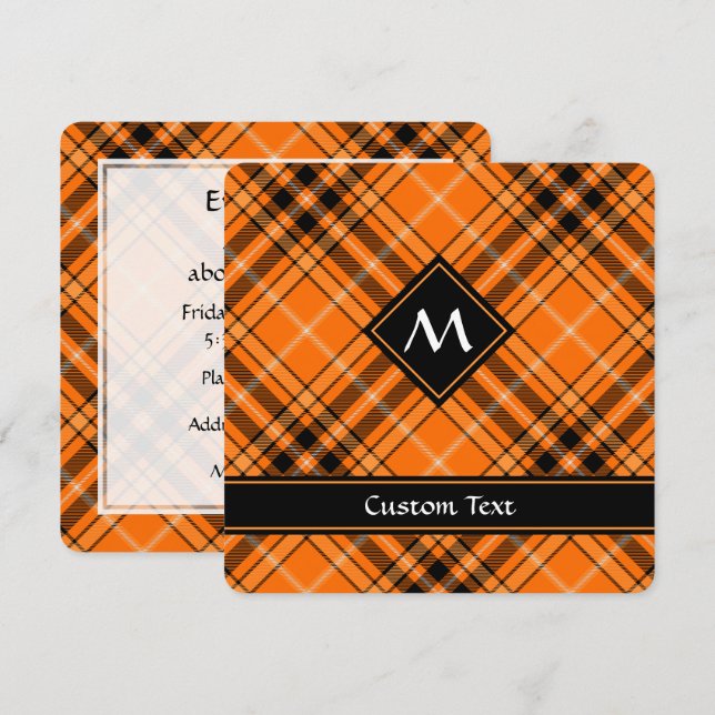 Invitación Naranja de Halloween Tartan (Anverso / Reverso)